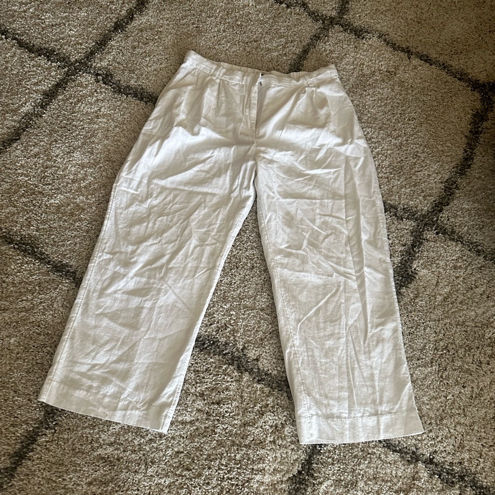 White Linen Abercrombie and Fitch Wideleg Trousers